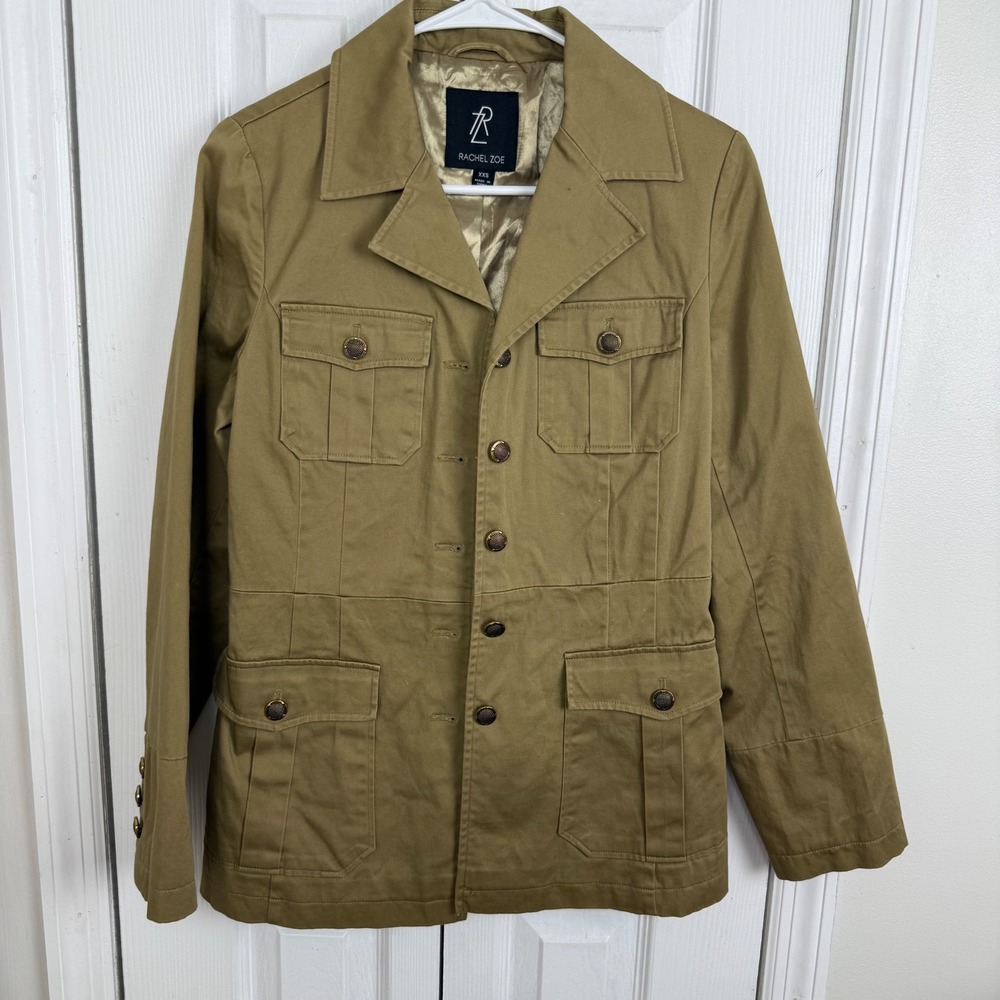 Rachel Zoe Safari Field Jacket XXS Tan Olive Military Utility Utilitycore Jacket